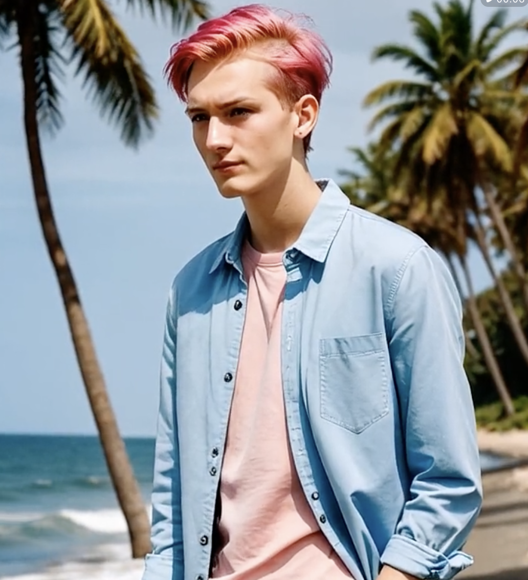 Pink-haired male AI character